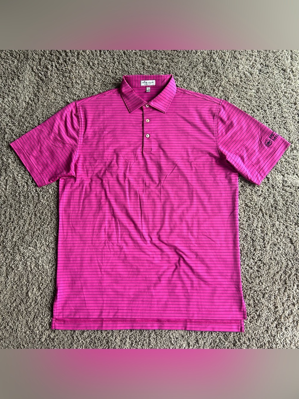 Peter Millar Summer Comfort Polo Mens Large Hot Pink Striped Performance Shirt